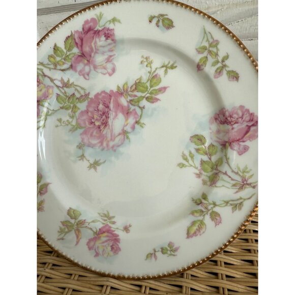 Antique 1920s Haviland France Limoges Pink Cabbage Rose Gold Trim Plate - Picture 8 of 10